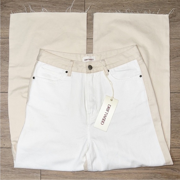 DRIFTWOOD White Tan colorblock Scout wide leg crop jeans 28 Denim - Picture 1 of 2
